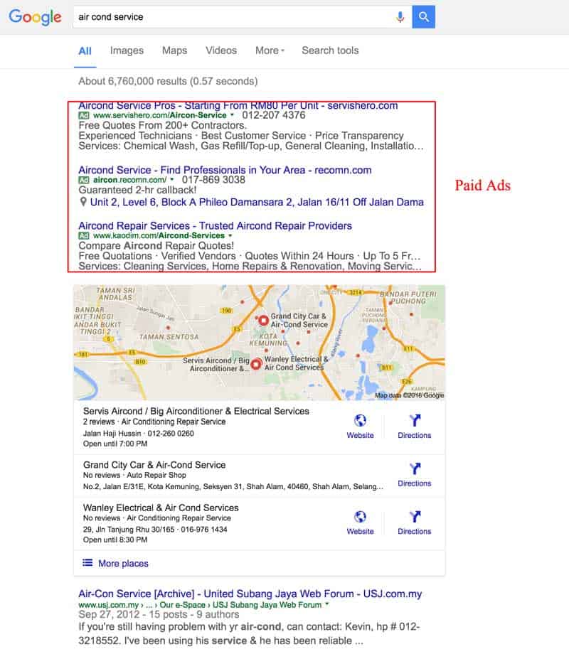 Paid Ads Result in Google